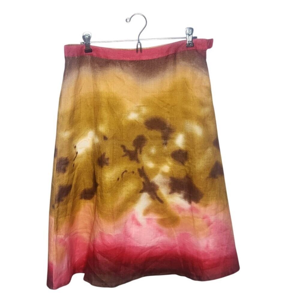 Lily Standhope Linen Tie Die A Line Skirt Pink Brown Boho Sunset 6